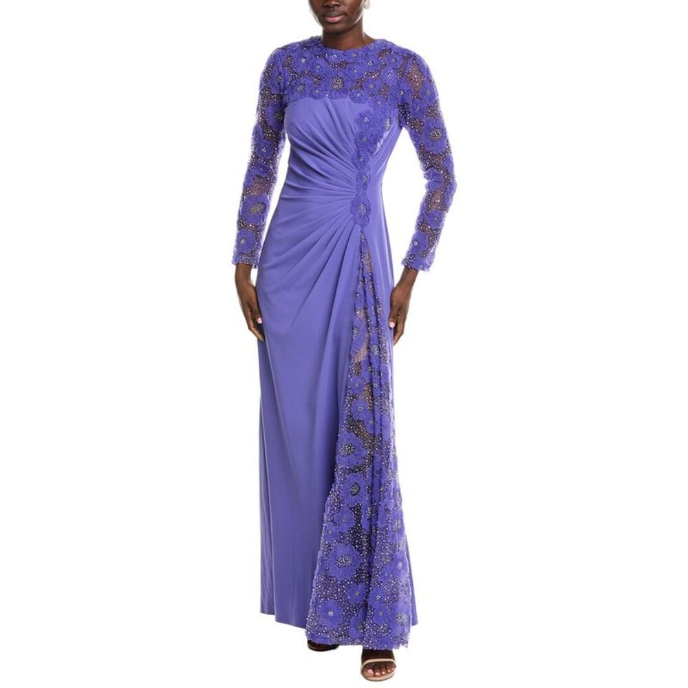 Tadashi Shoji Womens Sagamore Ribbon Flower Embellished Gown, Purple